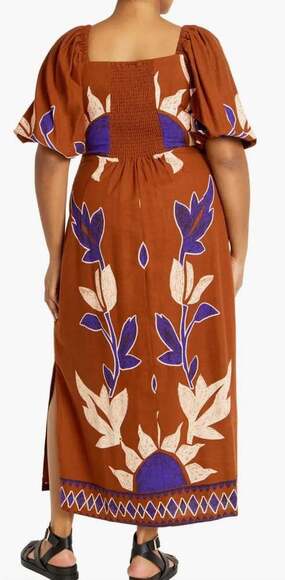 City Chic Rust Brown Puff-Sleeve Maxi Dress – Smocked Back MSRP $159 - Picture 2 of 12